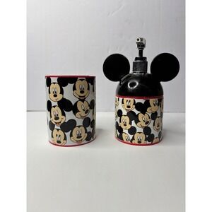 Disney‎ Mickey Mouse Bathroom Set Soap Dispenser and Toothbrush Holder Red Black